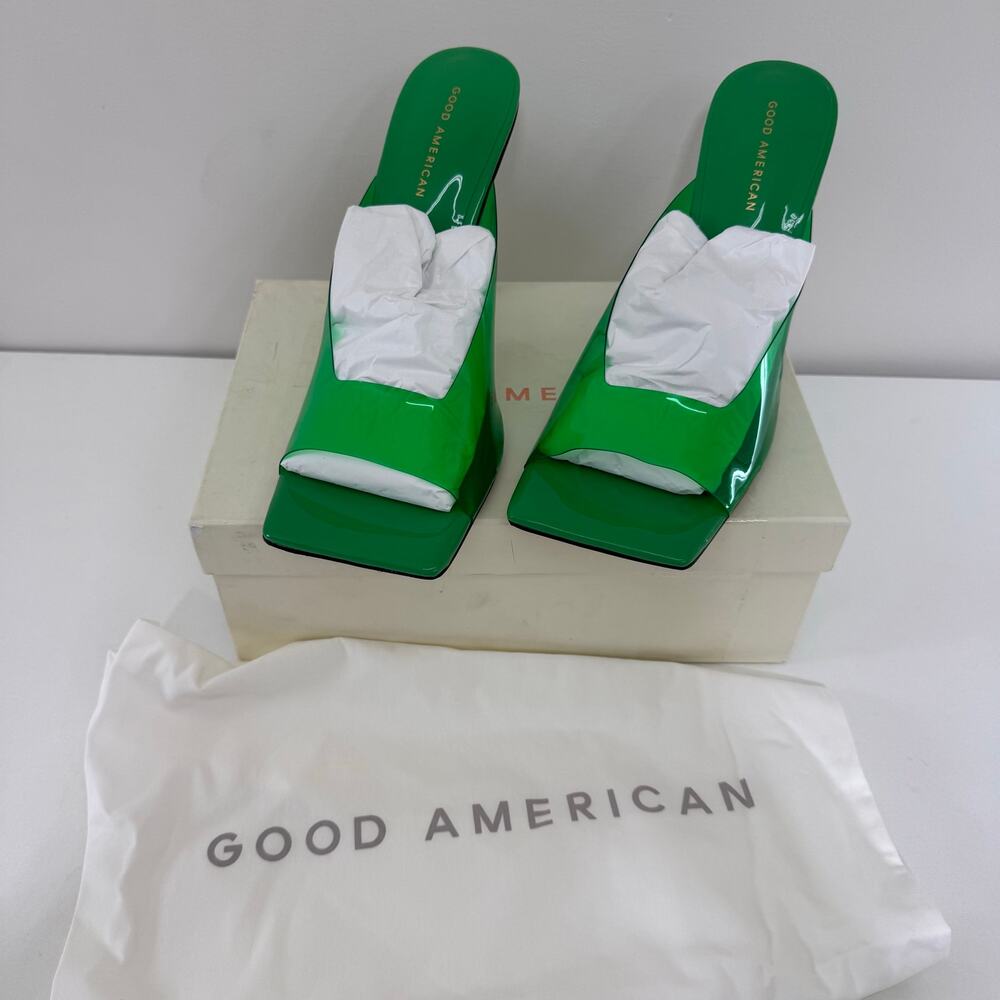 NEW Good American Emerald Green PVC Stiletto Heel size 14 Summer Glams Vacation